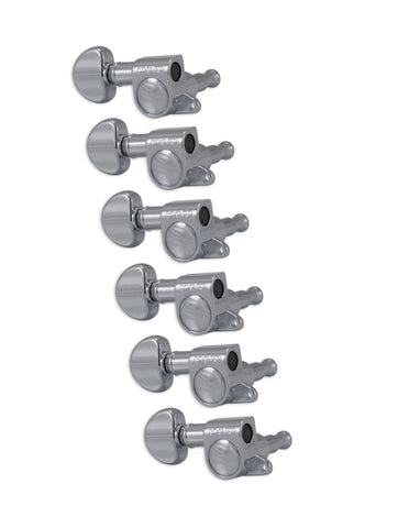 Grover Diecast 6R in a line Chrome Machineheads Mini Rotomatics for left handed necks.