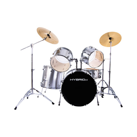 Hybrid 5-piece drumkit silver-includes hardware without ride cymbal and stand