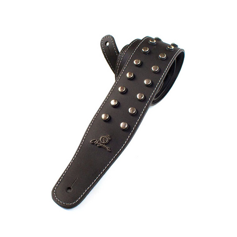 Magma black leather guitar strap with metal inlays- MH03