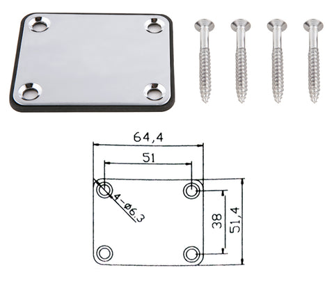 Guitar neck joint plate NJP04 - with screws - 64,4mm X 51,4MM