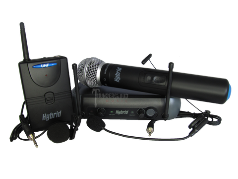 Hybrid Dual Mini U-DF Handheld & Beltpack with Lapel and Headset Wireless Mic System